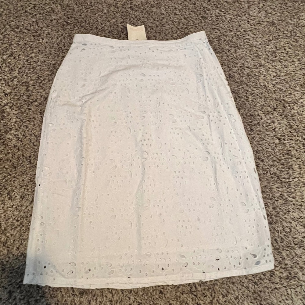 Boden White Eyelet Cotton Midi‎ Skirt Floral Broderie Anglaise Size US 6R NEW